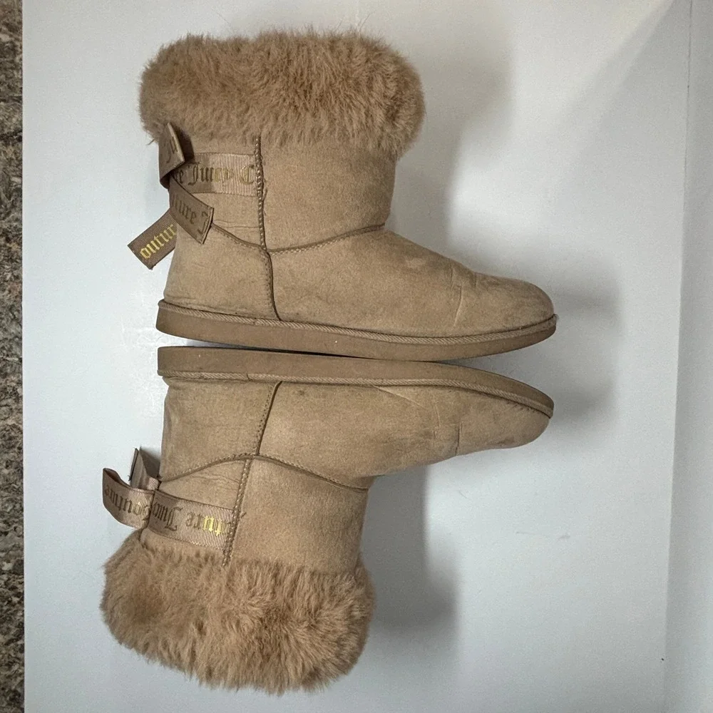 Juicy Couture King Winter Boots Womens 11 Tan Faux Fur Ribbon‎ Bow Casual Winter